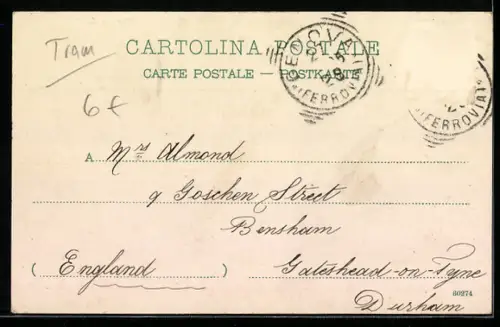 AK Genova, Piazza Deferrari, Strassenbahn