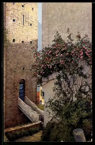 AK Gandria /Lago di Lugano, Teilansicht mit Mauer, Durchgang und Rosenranken