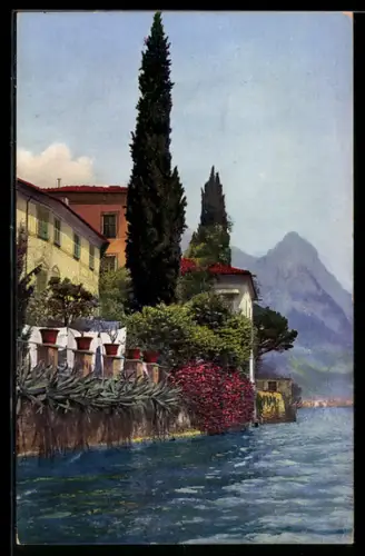 Künstler-AK Photochromie Nr. 3302: Oria /Lago di Lugano, Uferpartie