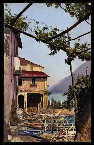 AK Gandria /Lago di Lugano, Uferpartie mit Ruderbooten