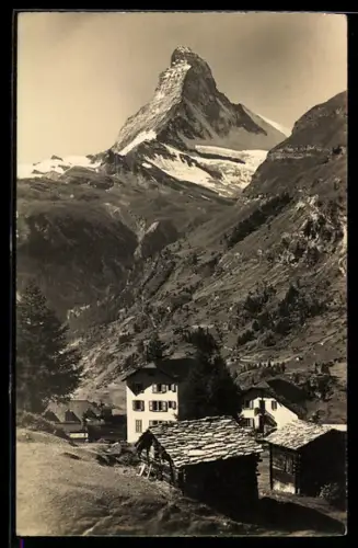 AK Zermatt, Pension Waldesruh mit Matterhorn