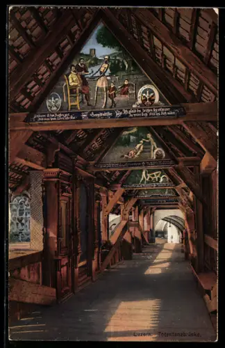AK Luzern, Totentanzbrücke, Inneres der Spreuerbrücke