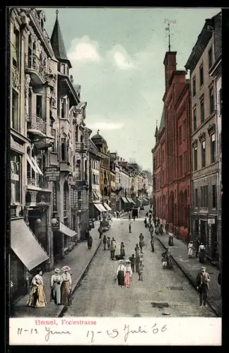AK Basel, Freiestrasse mit Damen-Salon