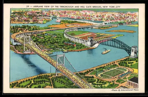 AK New York, NY, Airplane view of the Triborough and Hell Gate Bridges