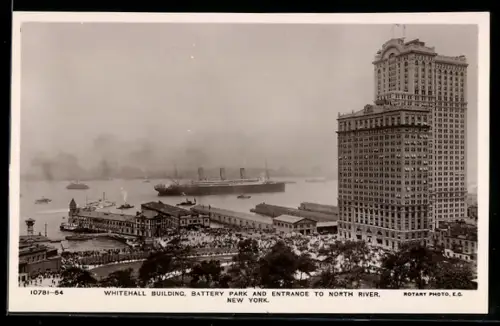 AK New York, NY, Whitehall Building, Battery Park and Entrance to North River, Dampfer