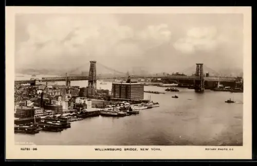 AK New York, Williamsburg Bridge, Schiffe