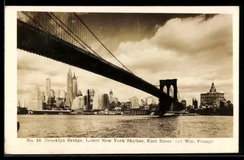 AK New York, NY, Brooklyn Bridge, Lower Skyline, East River