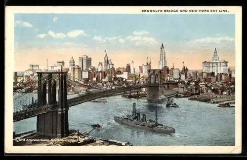 AK New York, NY, Brooklyn Bridge and Sky line