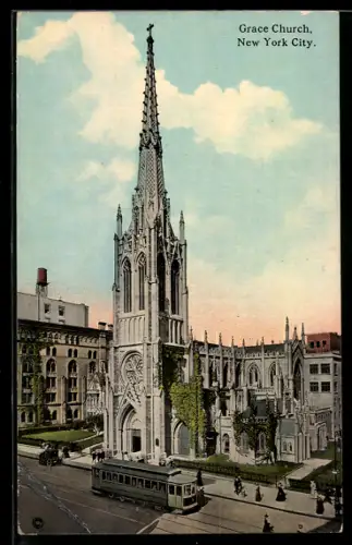 AK New York, Grace Church, Strassenbahn