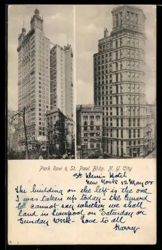 AK New York, NY, Park Row & St. Paul Bldg.
