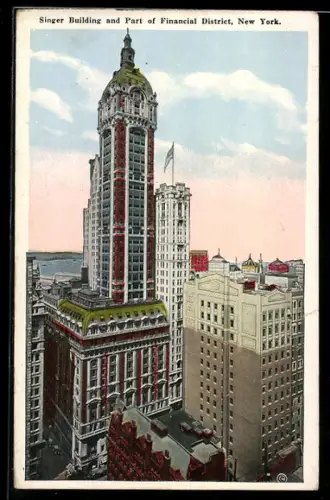 AK New York, NY, Singer Building and Part of Financial District