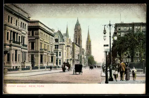AK New York, NY, 5th Avenue mit Passanten, Pferdekutsche