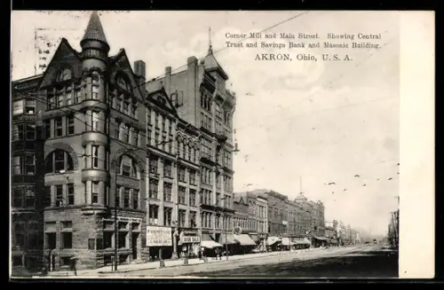 AK New York, NY, Corner Mill and Main Street, Central Trust and Savings Bank and Masonic Building
