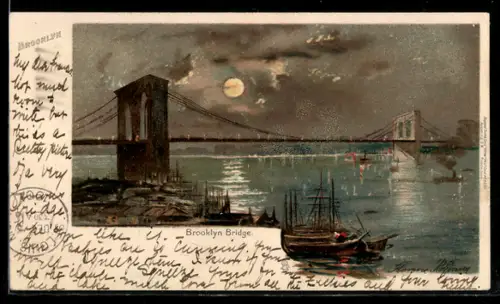 AK New York, NY, Brooklyn Bridge by night