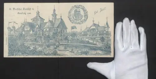 Riesen-AK Hamburg, IX. Deutsches Turnfest 1898, Festgelände & Portrait Turnvater Friedrich-Ludwig Jahn