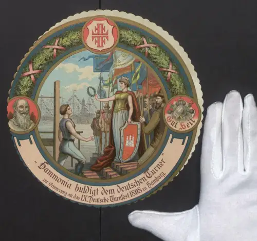 Riesen-AK Hamburg, IX. Deutsches Turnfest 1898, Hammonia huldigt dem Deutschen Turner am Hafen