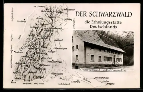 AK Obersimonswald, Gasthof Pension Erle, Inh. Lambert Hornuss, Landkarte
