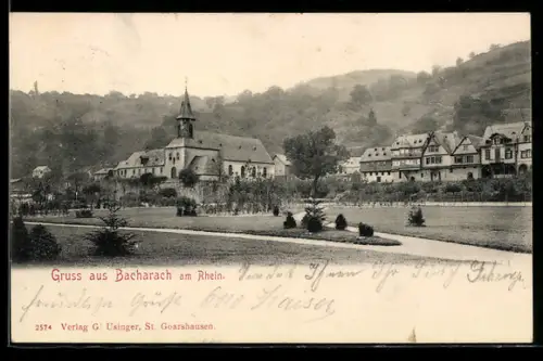 AK Bacharach am Rhein, Kirche, Wohnhäuser, Parkanlage