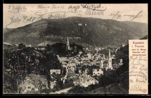 AK Eppstein i. Taunus, Ortsansicht vom kl. Berg, Staufen mit Kaisertempel