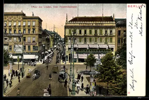 AK Berlin, Unter den Linden Ecke Friedrichstrasse, mit Victoria-Hotel