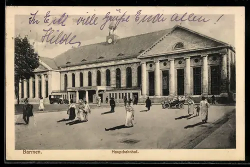 AK Barmen, Hauptbahnhof mit Vorplatz