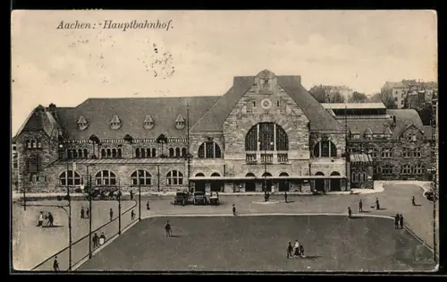 AK Aachen, Hauptbahnhof mit Vorplatz aus der Vogelschau