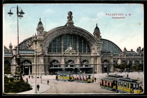AK Frankfurt a. M., Hauptbahnhof, Strassenbahnen