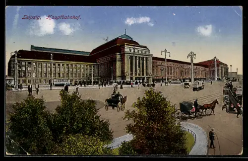 AK Leipzig, Hauptbahnhof, Panorama mit Strassenbahn