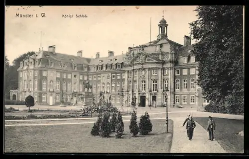 AK Münster i. W., Königl. Schloss mit Anlagen, Soldaten
