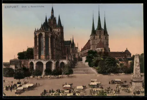 AK Erfurt, Dom und Severikirche, Marktbetrieb, Obelisk