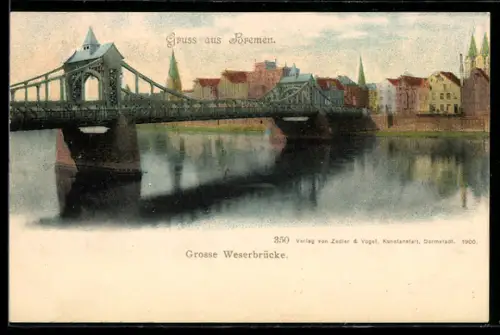 AK Bremen, Grosse Weserbrücke mit Stadtpanorama