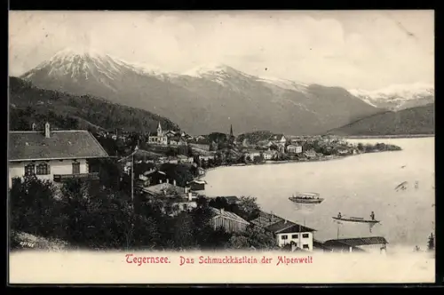 AK Tegernsee, Ortsansicht mit See u. Nergpanorama