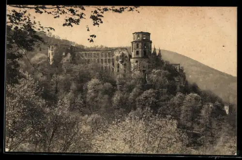 AK Heidelberg, Schloss von der Terrasse gesehen