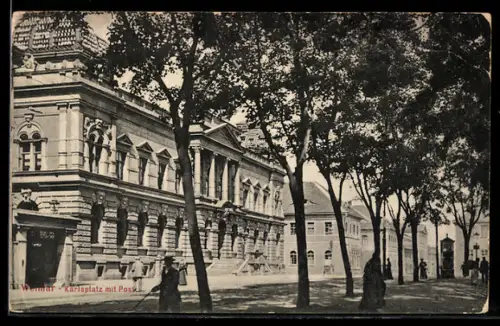 AK Weimar, Karlsplatz mit Post