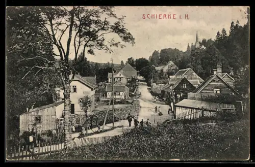 AK Schierke i. H., Ortsansicht mit Dorfstrasse