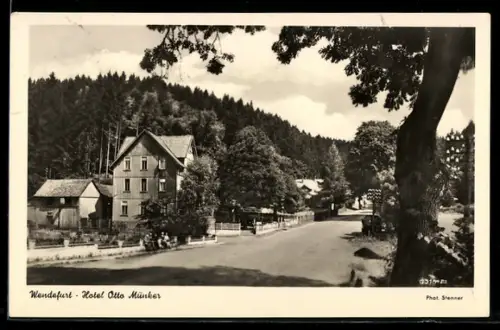 AK Wendefurt /Harz, Hotel Otto Münker mit Strasse