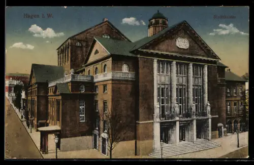 AK Hagen i. W., Stadttheater aus der Vogelschau