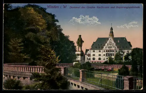 AK Minden i. W., Denkmal des Grossen Kurfürsten und Regierungsgebäude