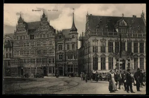 AK Bremen, Am Markt, Gasthaus zum Patzenhofer, Marktbetrieb