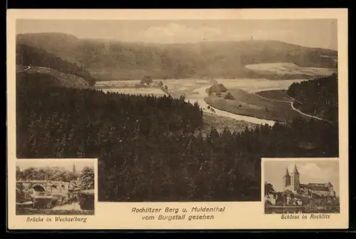 AK Rochlitz /Sa., Rochlitzer Berg u. Muldenthal, Schloss Rochlitz, Brücke in Wechselburg