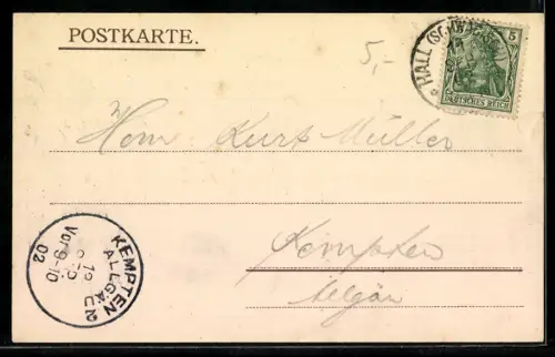 AK Hall, Rathaus, Rathaus mit Oberamt u. Pranger