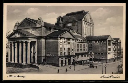 AK Duisburg, Stadttheater aus der Vogelschau