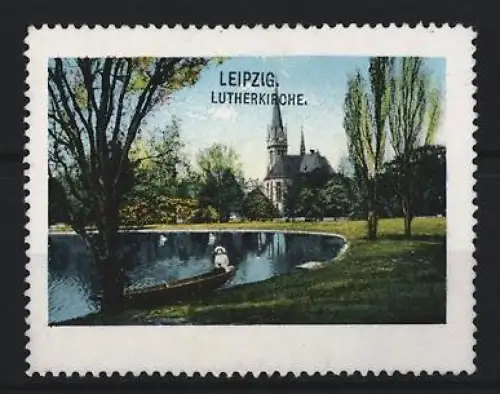Reklamemarke Leipzig, Lutherkirche, Kirche am Seeufer