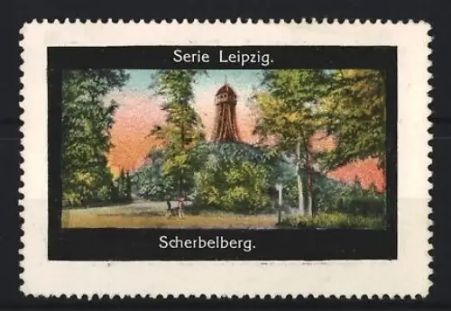 Reklamemarke Leipzig, Scherbelberg, Aussichtsturm im Wald