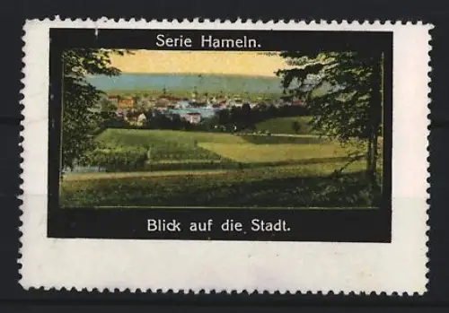 Reklamemarke Hameln, Blick auf die Stadt, Landschaftspanorama