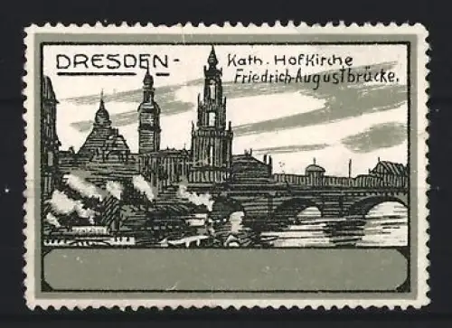 Reklamemarke Dresden, Kath. Hofkirche und Friedrich-August-Brücke, Ortsansicht