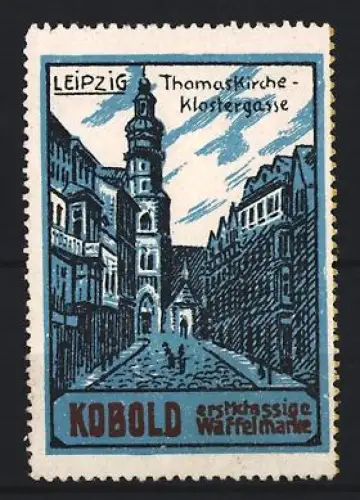 Reklamemarke Leipzig, Kobold, Waffeln, Thomaskirche-Klostergasse