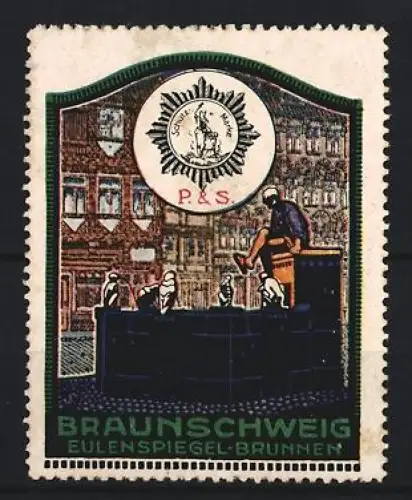 Reklamemarke Braunschweig, Eulenspiegel-Brunnen, Eulenspiegel-Skulptur