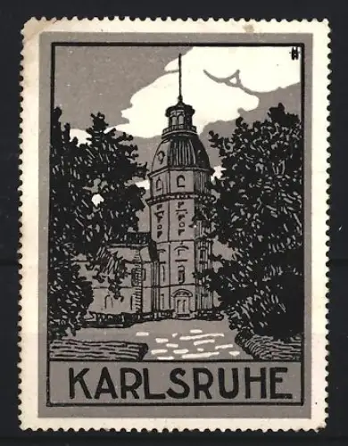 Reklamemarke Karlsruhe, Turmansicht mit Umgebung