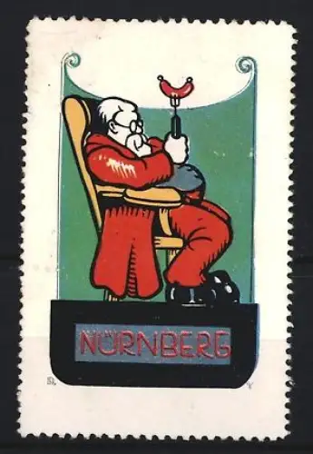 Reklamemarke Nürnberg, Gemütlicher Mann mit Wurst